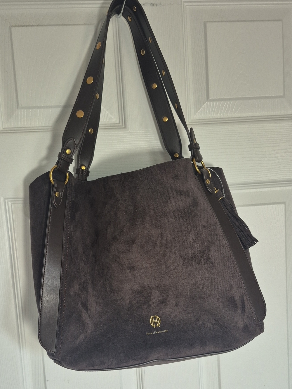 NWOT !House Of Harlow Suede Tote Shoulder Bag in Dark Brown - Gold Hardware